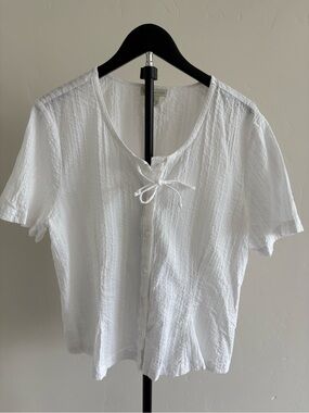 Appleseed’s White 100% Cotton Textured Tie Waist Blouse Size 18